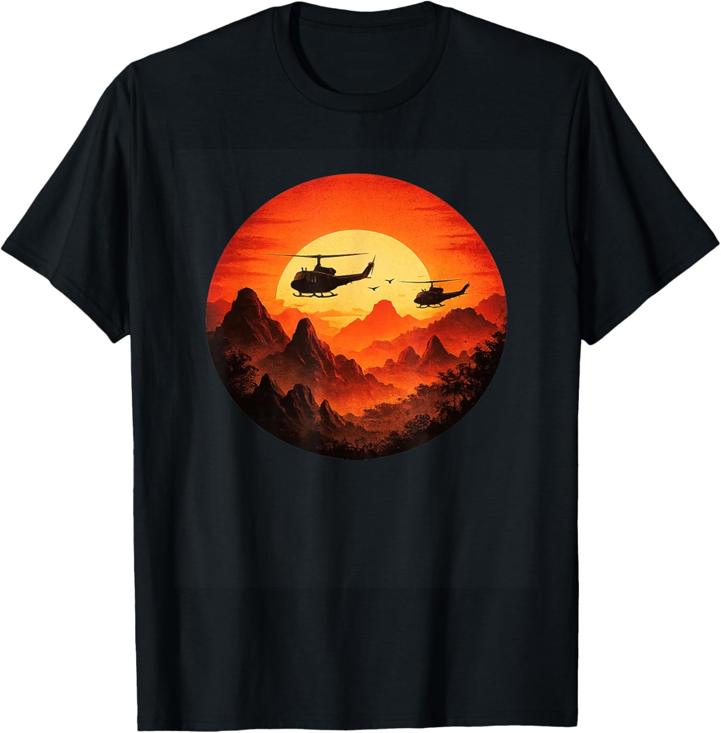 UH-1 Huey | Vintage Chopper Retro Huey Helicopter Mohawk T-Shirt - T-Shirt | Black