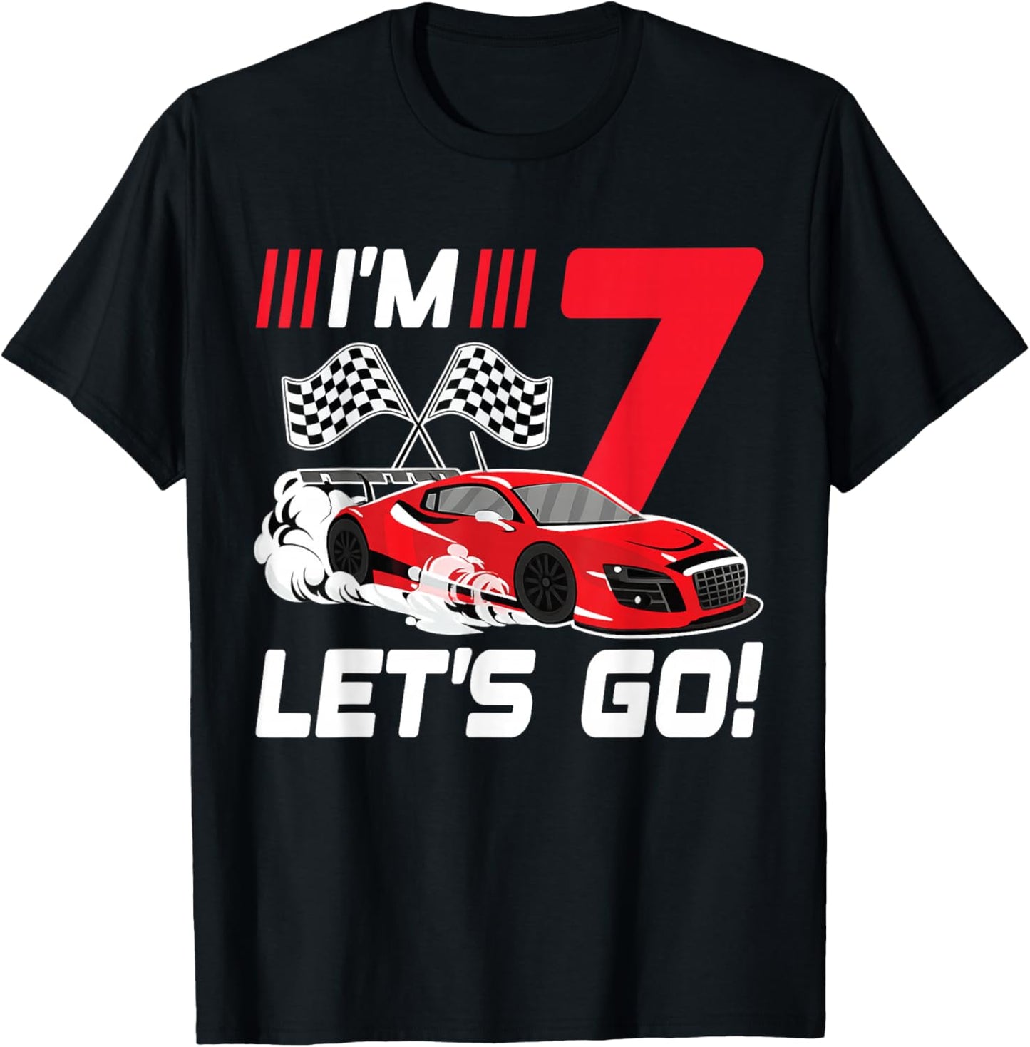 7 Year Old Race Car 7th Birthday Racecar Racing Boy T-Shirt - T-Shirt | Black