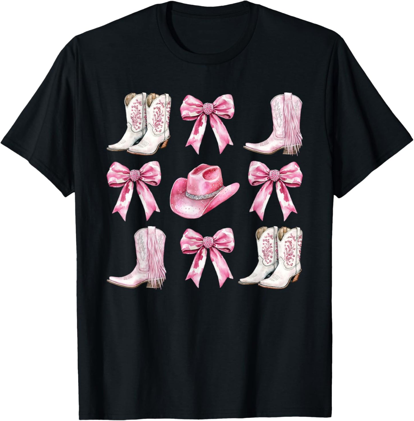 Coquette Pink Bow Boot Hat Western Country Rodeo Cowgirl T-Shirt - T-Shirt | Black