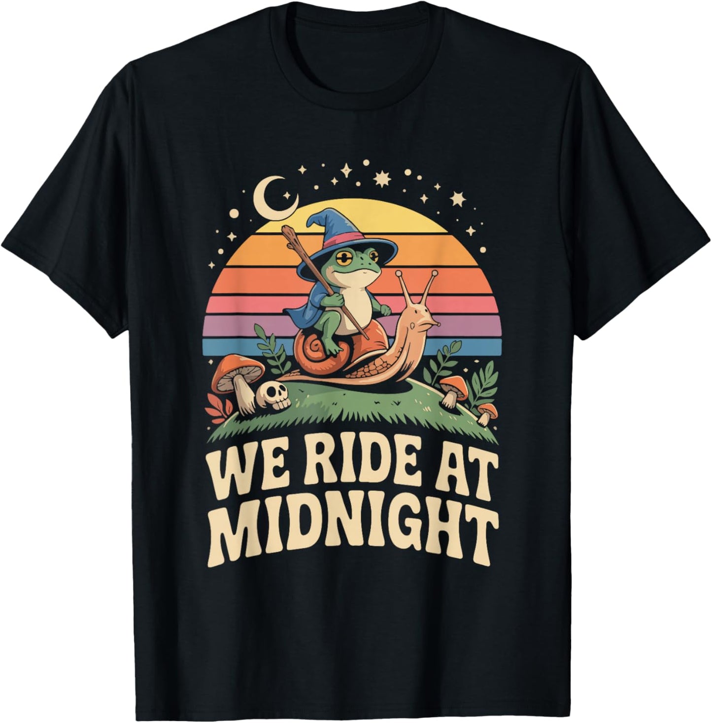 We Ride at Midnight Funny Frog Witch Snail T-Shirt - T-Shirt | Black