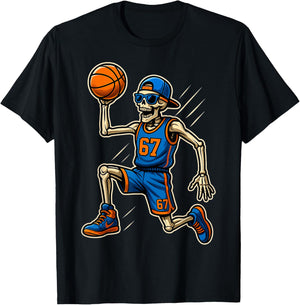 67 Skeleton Six Seven Meme Basketball 6 Halloween 7 Costume T-Shirt - T-Shirt | Black