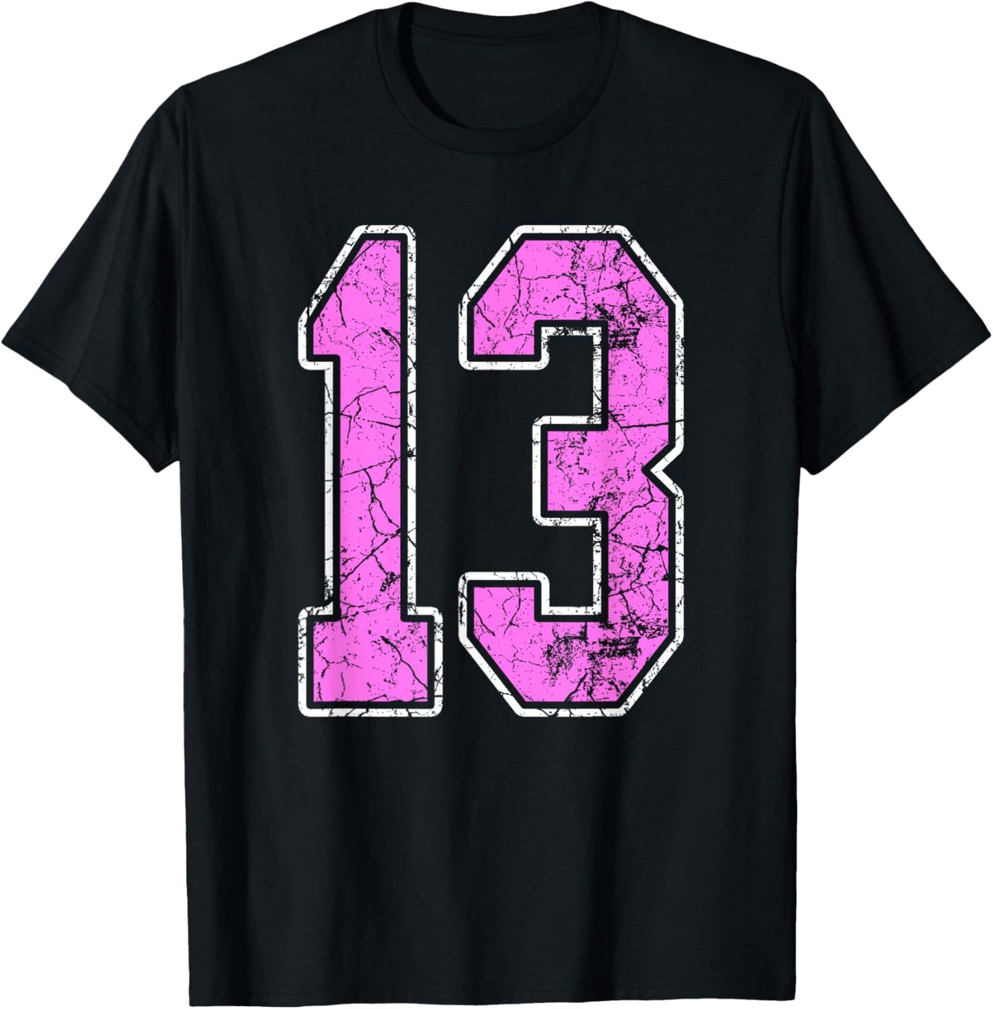 Grunge Pink and Pink Number 13 Jersey Player Uniform #13 T-Shirt - T-Shirt | Black