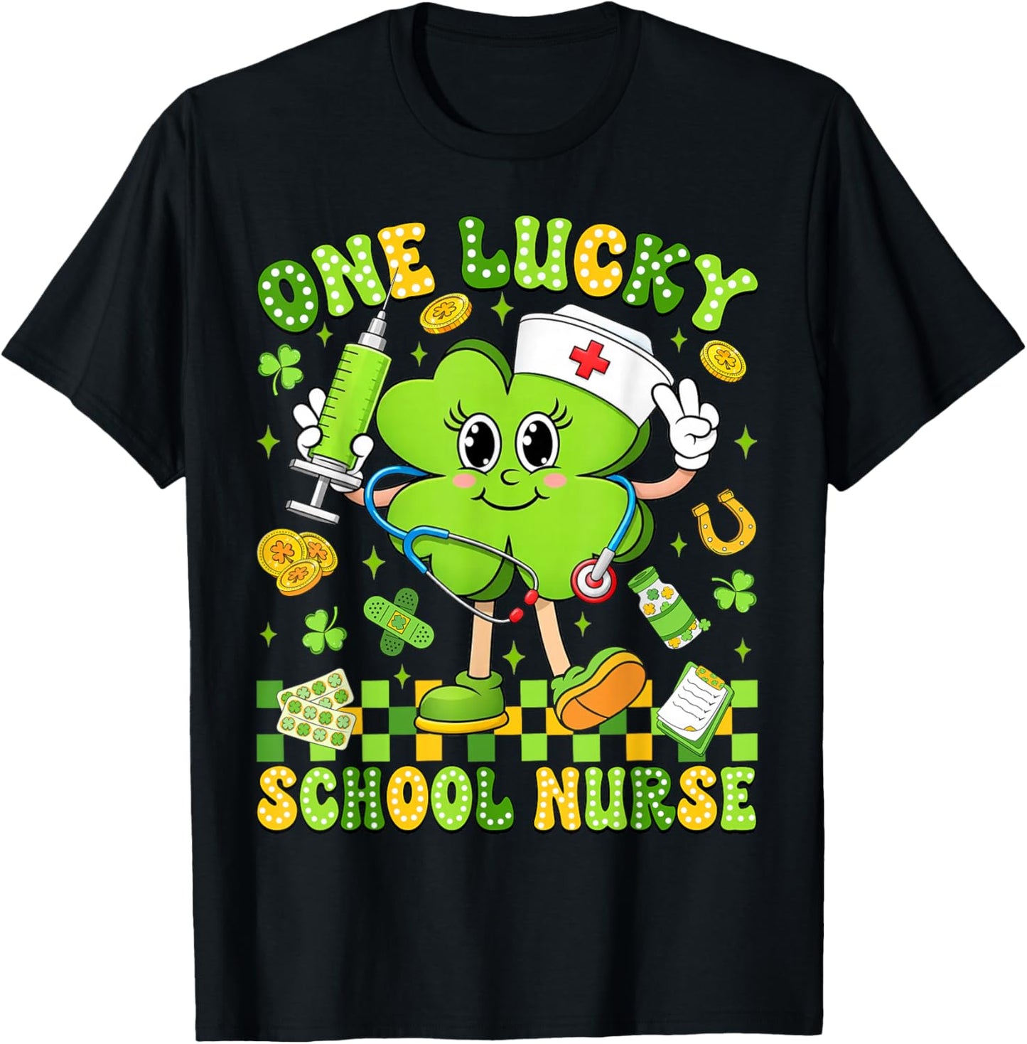 One Lucky School Nurse St Patricks Day Shamrock Irish Women T-Shirt - T-Shirt | Black