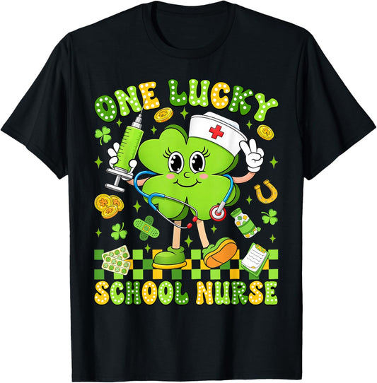 One Lucky School Nurse St Patricks Day Shamrock Irish Women T-Shirt - T-Shirt | Black