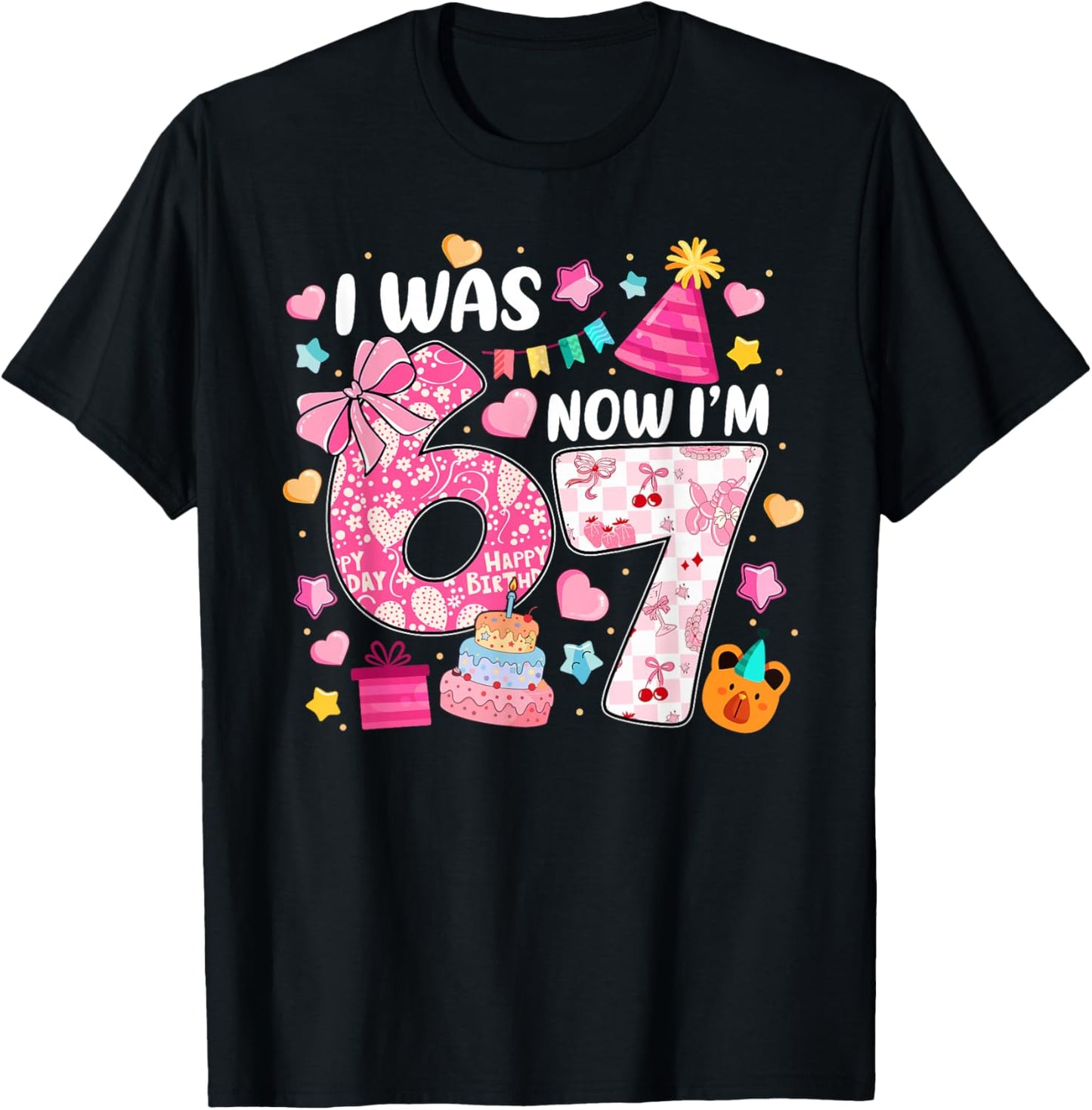I was 6 Now I'm 7 Birthday Preppy Six Seven Girls Kids T-Shirt - T-Shirt | Black