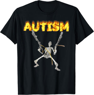 Autism Skeleton Meme Funny Funny Autism Burning Skeleton T-Shirt - T-Shirt | Black