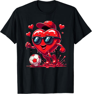 Valentine Soccer Heart Drip Sport Love Valentines Day Boys T-Shirt - T-Shirt | Black