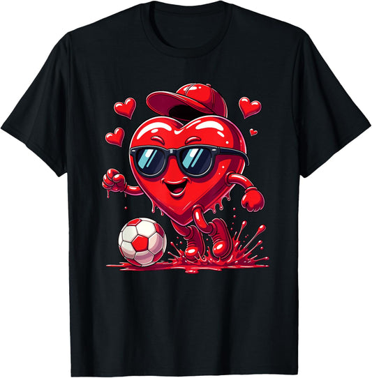 Valentine Soccer Heart Drip Sport Love Valentines Day Boys T-Shirt - T-Shirt | Black