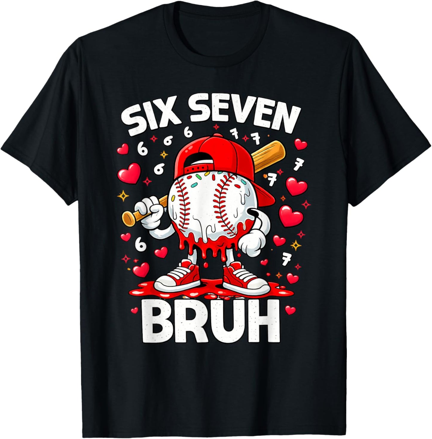 Valentines Day Six Seven Bruh 6 7 Meme Baseball Drip Boys T-Shirt - T-Shirt | Black
