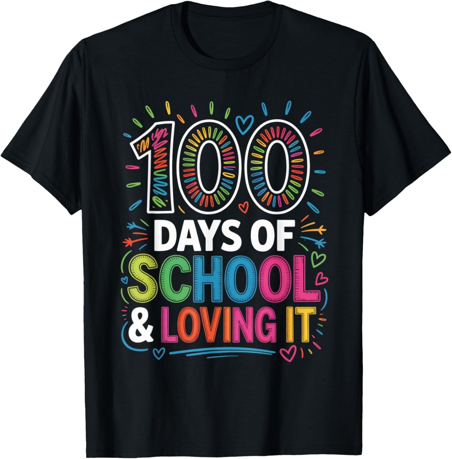 100 Days of School and Loving It Valentines Hearts Kids T-Shirt - T-Shirt | Black