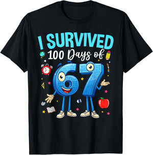 I Survived 100 Days of 67 Kids Teacher 100th Day of School T-Shirt - T-Shirt | Black