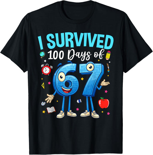 I Survived 100 Days of 67 Kids Teacher 100th Day of School T-Shirt - T-Shirt | Black