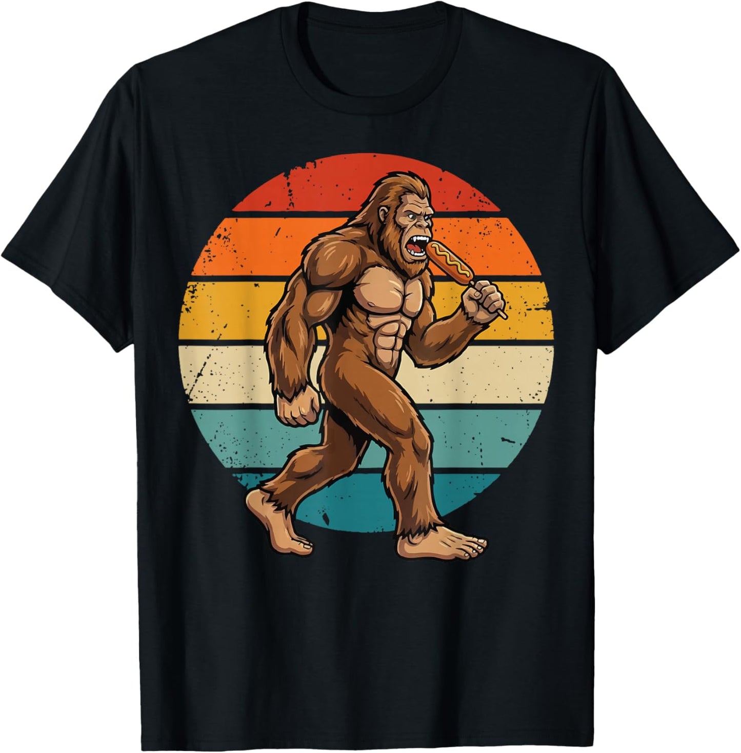 Bigfoot Eating Corndog T-Shirt - T-Shirt | Black