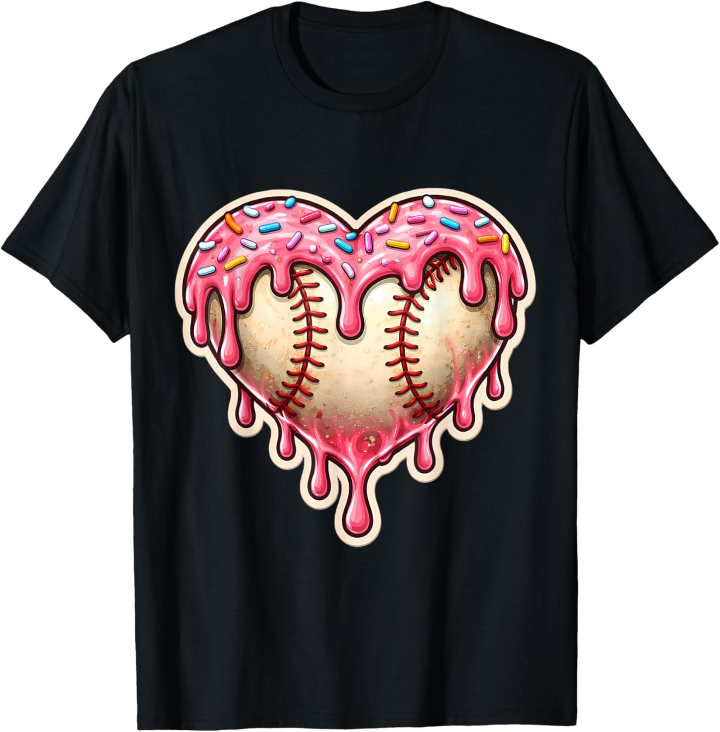 Melting Baseball Drip Heart Softball Player Lover Ice Cream T-Shirt - T-Shirt | Black