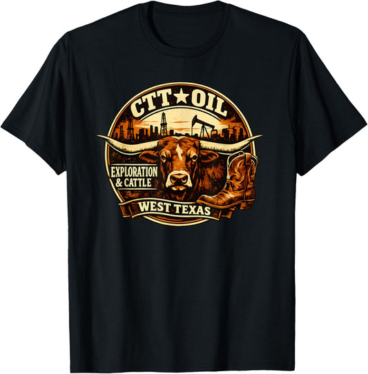 CTT Oil Exploration & Cattle Company Texas T-Shirt - T-Shirt | Black