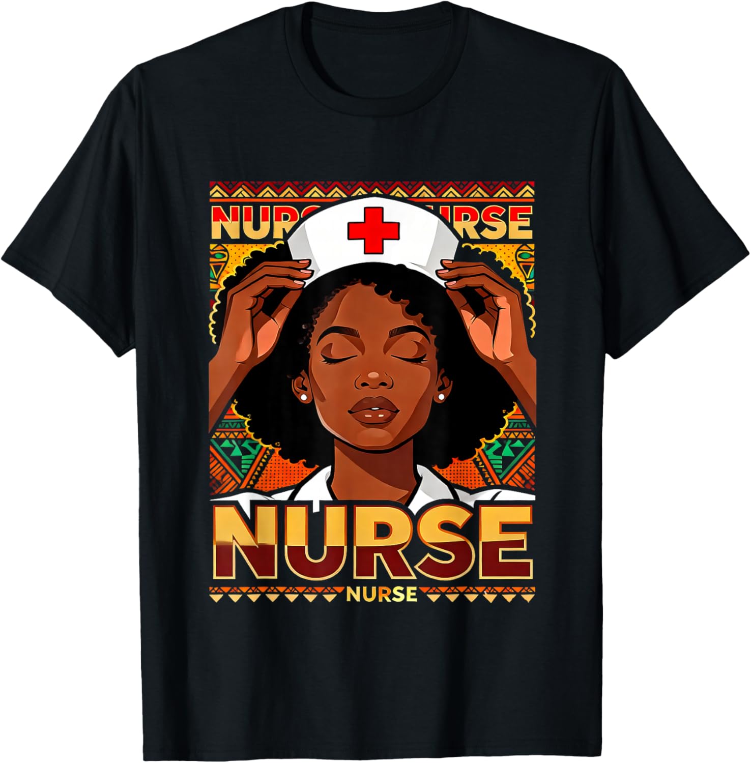 Afro Black Nurse Pride African Pattern RN LPN CNA T-Shirt - T-Shirt | Black