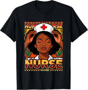 Afro Black Nurse Pride African Pattern RN LPN CNA T-Shirt - T-Shirt | Black