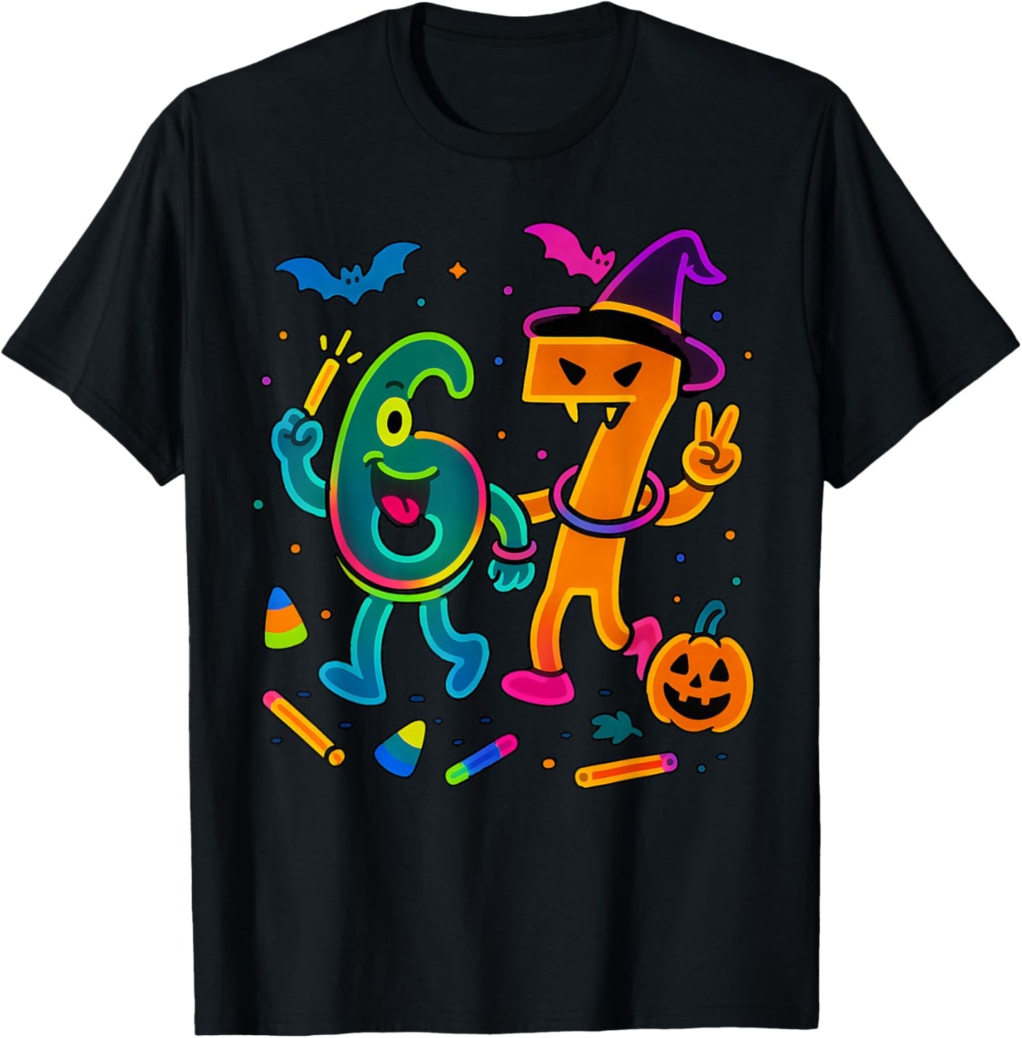 Fun 67 Meme Glow Style Halloween 6 7 T-Shirt - T-Shirt | Black