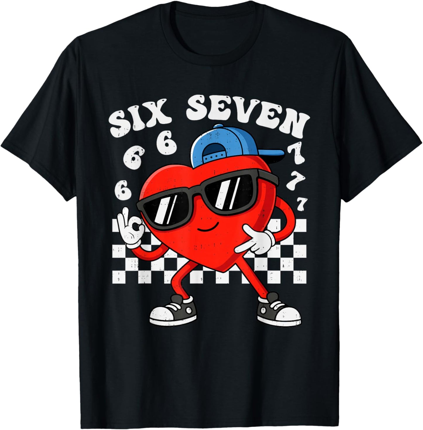 Six Seven 6 7 Meme Heart Funny Valentines Day Boys Kids T-Shirt - T-Shirt | Black