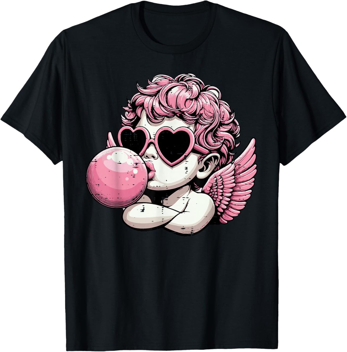 Valentines Day Cupid Bubblegum Retro Cherub Women Girls Kids T-Shirt - T-Shirt | Black