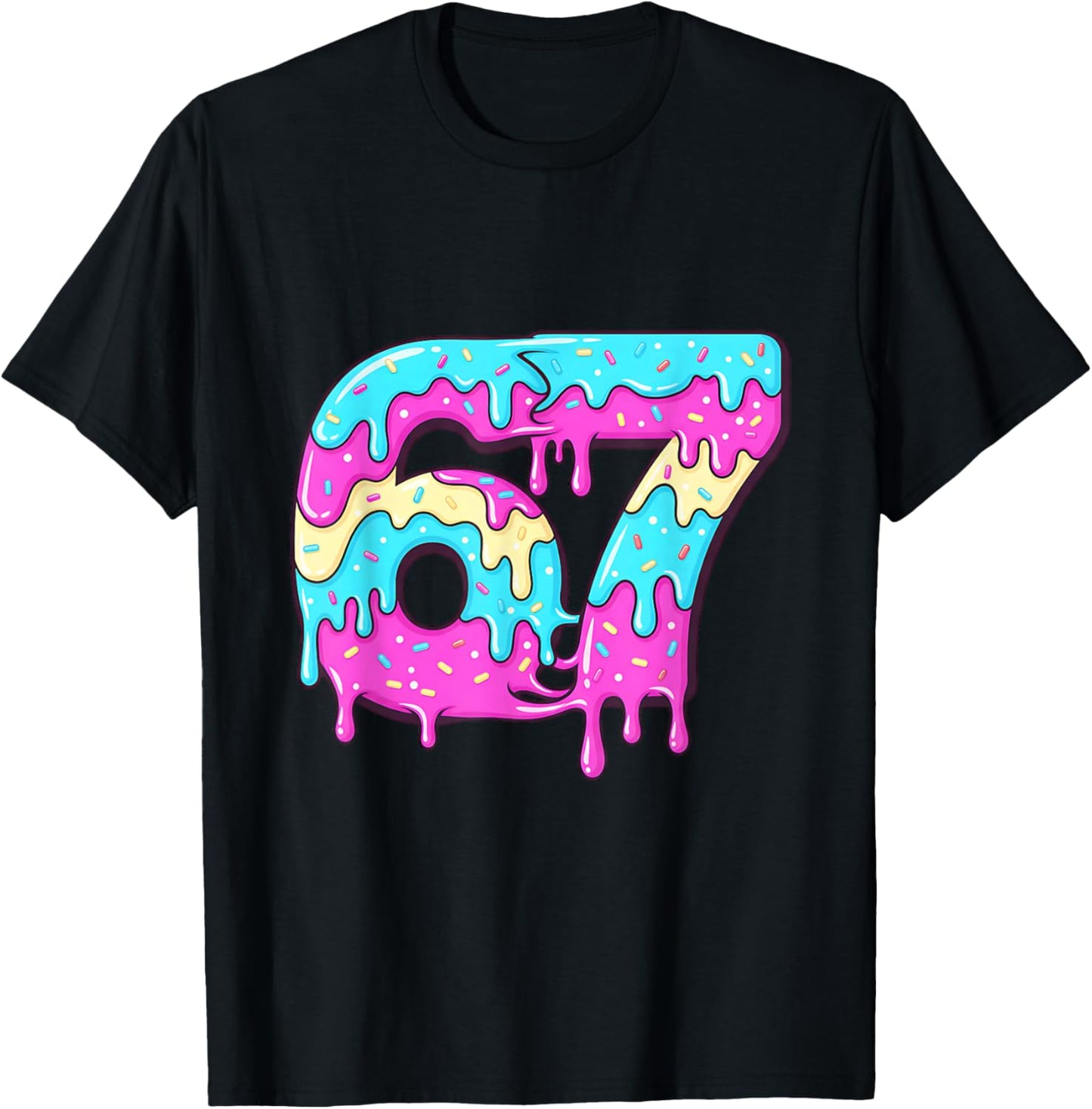 six Seven 67 Meme Drippy Number 67 ice Cream T-Shirt - T-Shirt | Black