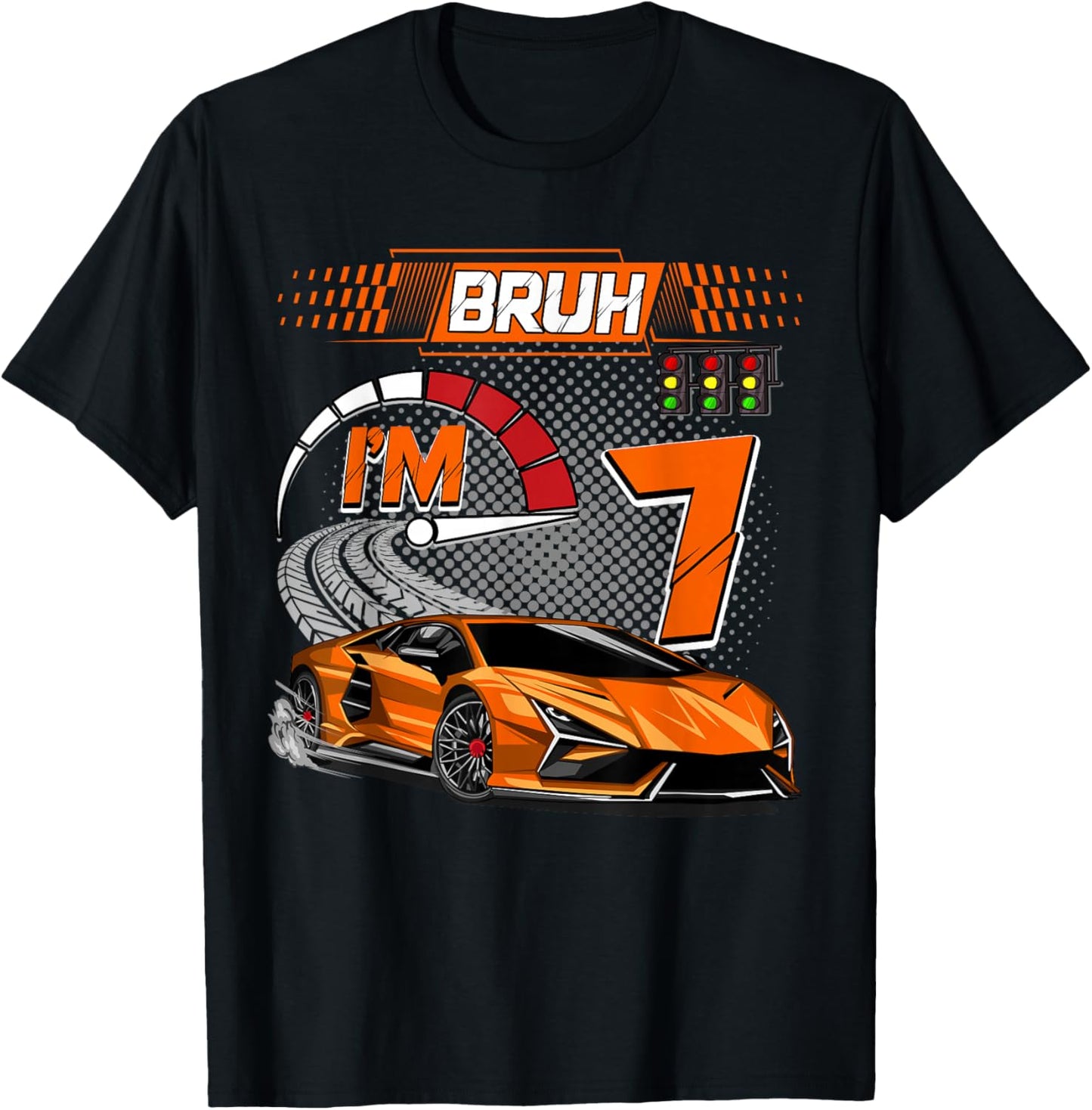 7th Birthday Bruh Racing Car Party Outfit 7 Year Old Boys T-Shirt - T-Shirt | Black