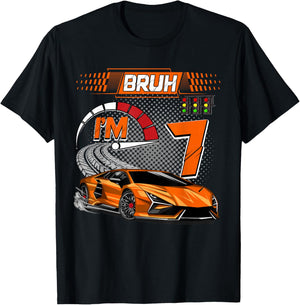 7th Birthday Bruh Racing Car Party Outfit 7 Year Old Boys T-Shirt - T-Shirt | Black