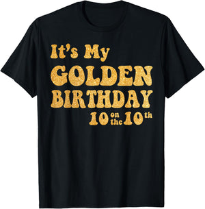 It's My 10th Golden Birthday 10 Year Old Bday Kids Groovy T-Shirt - T-Shirt | Black