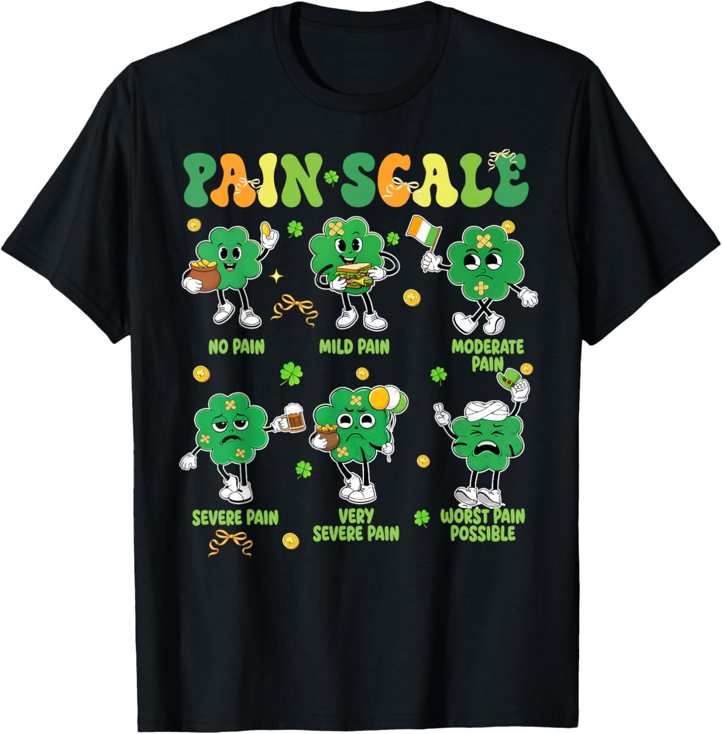 Pain Scale Shamrock Funny Nurse St Patricks Day Men Women T-Shirt - T-Shirt | Black