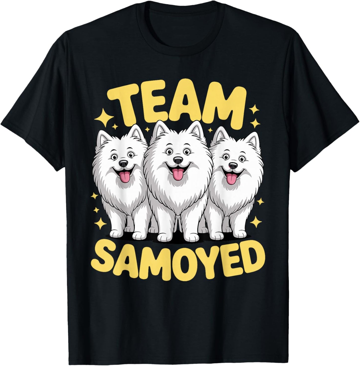 Cartoon Sammie White Plush Pet Dog Breed Team Samoyed T-Shirt - T-Shirt | Black