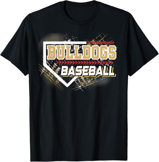 Bulldogs Baseball School Spirit Gold Bulldog Mascot Team T-Shirt - T-Shirt | Black