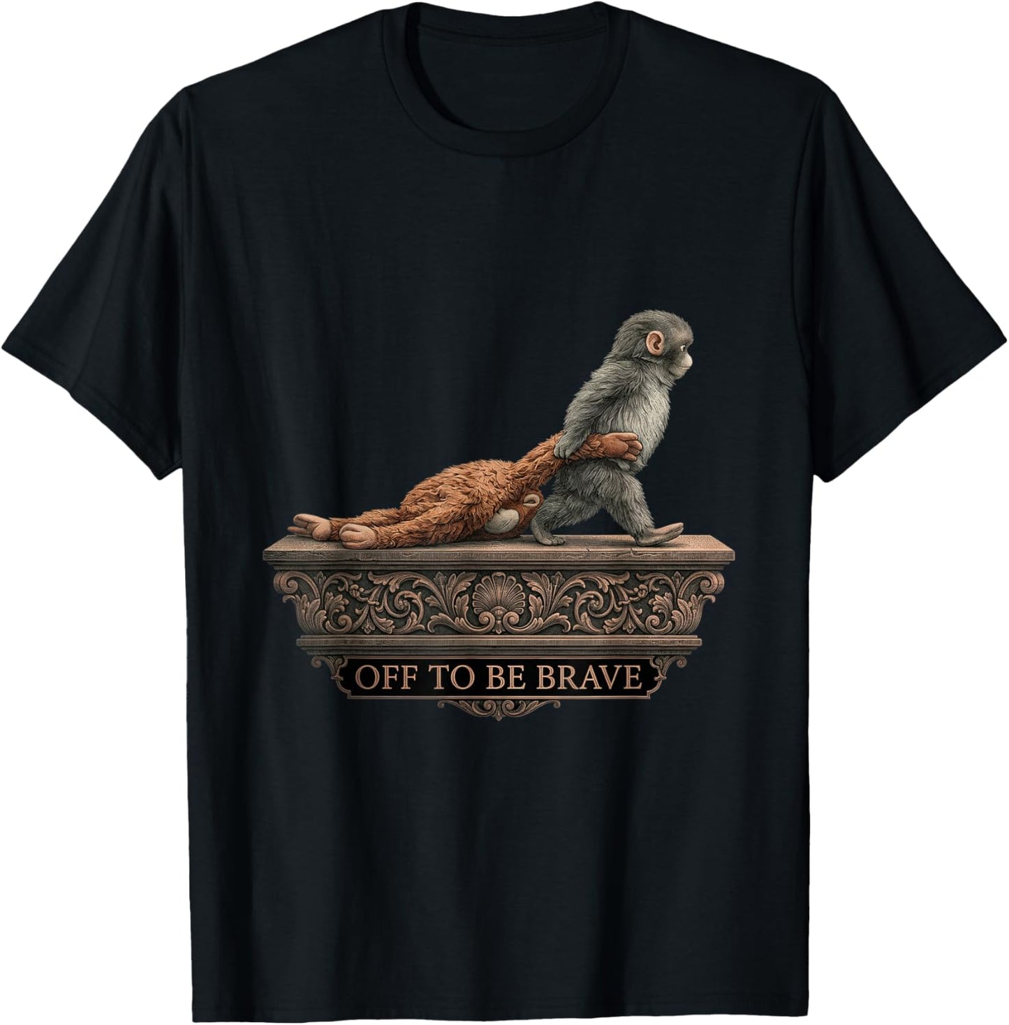 Funny Viral Monkey Meme Monkey Punch Off to Be Brave T-Shirt - T-Shirt | Black