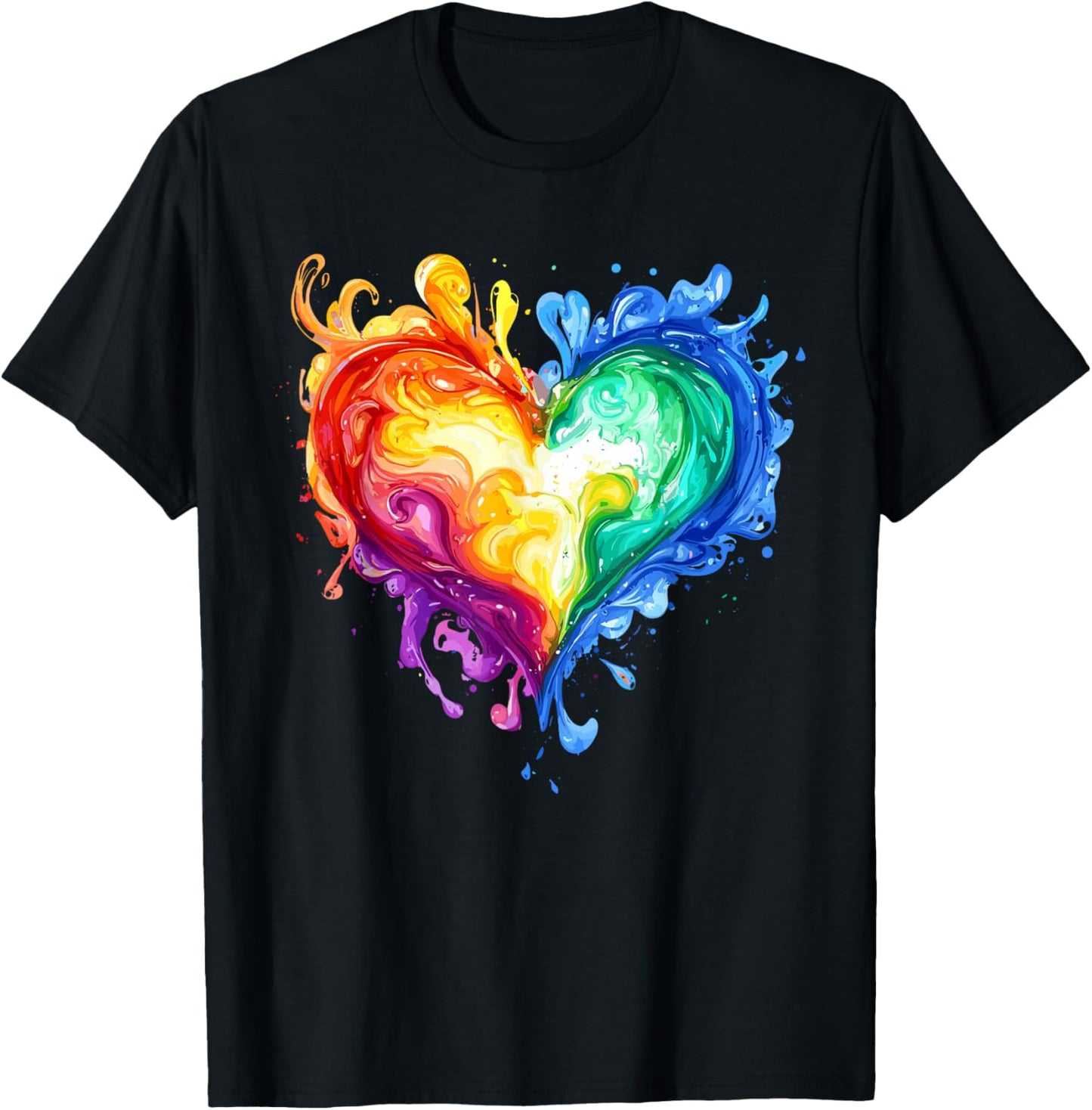 Rainbow Heart Pride Love Equality LGBTQ Ally T-Shirt - T-Shirt | Black