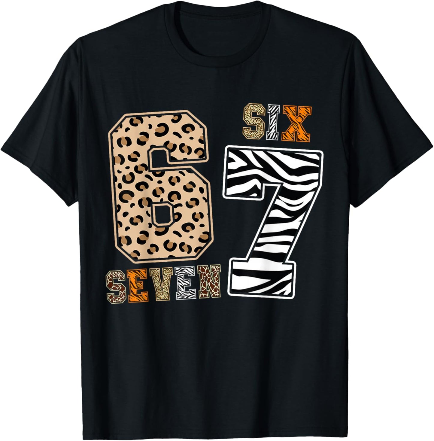 Six Seven Animal Print Kids Clothes Zoo 67 Meme Boys Girls T-Shirt - T-Shirt | Black