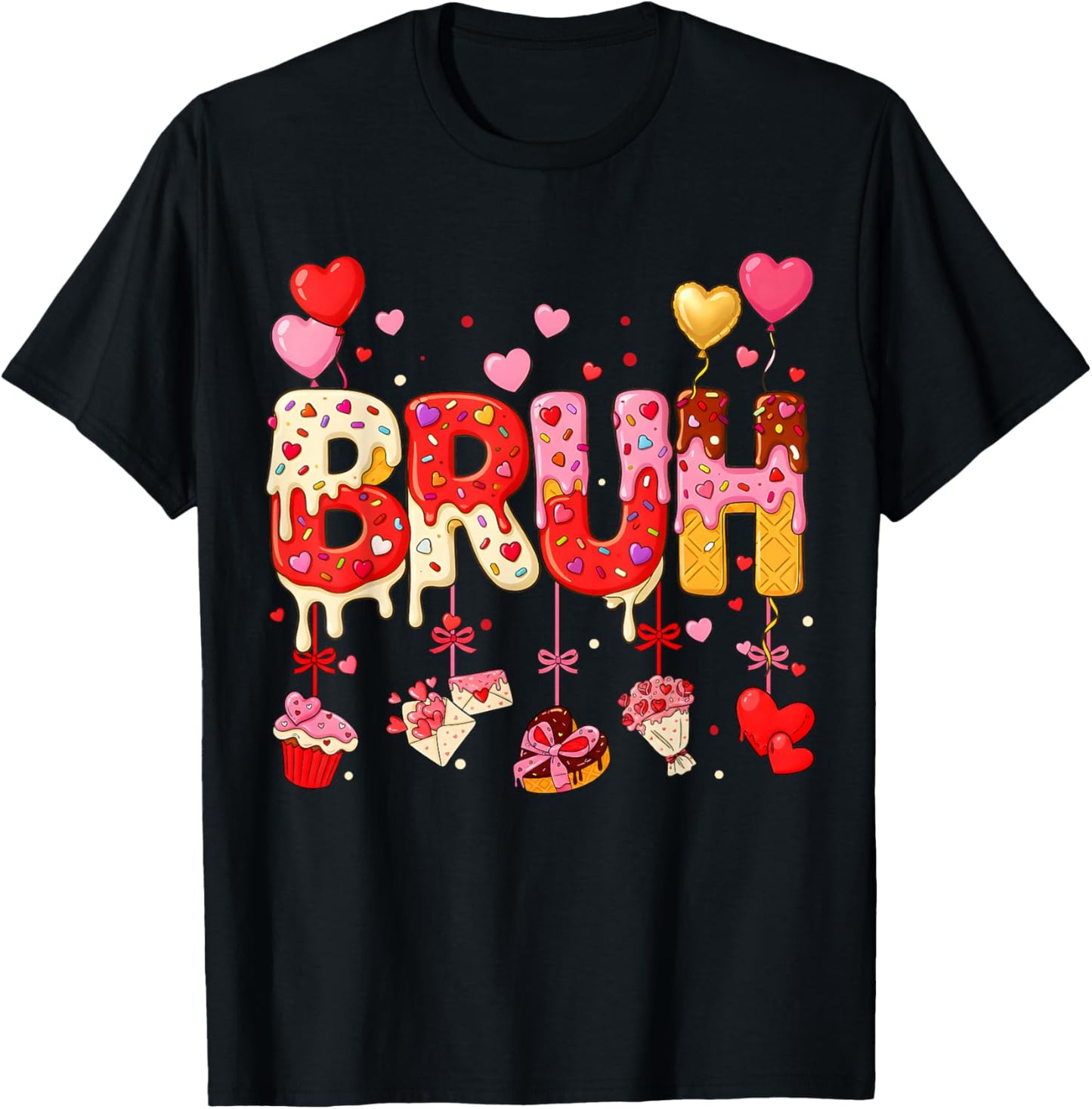 Boy Bruh Meme Valentines Day Drip Ice Cream Kids Hearts Girl T-Shirt - T-Shirt | Black