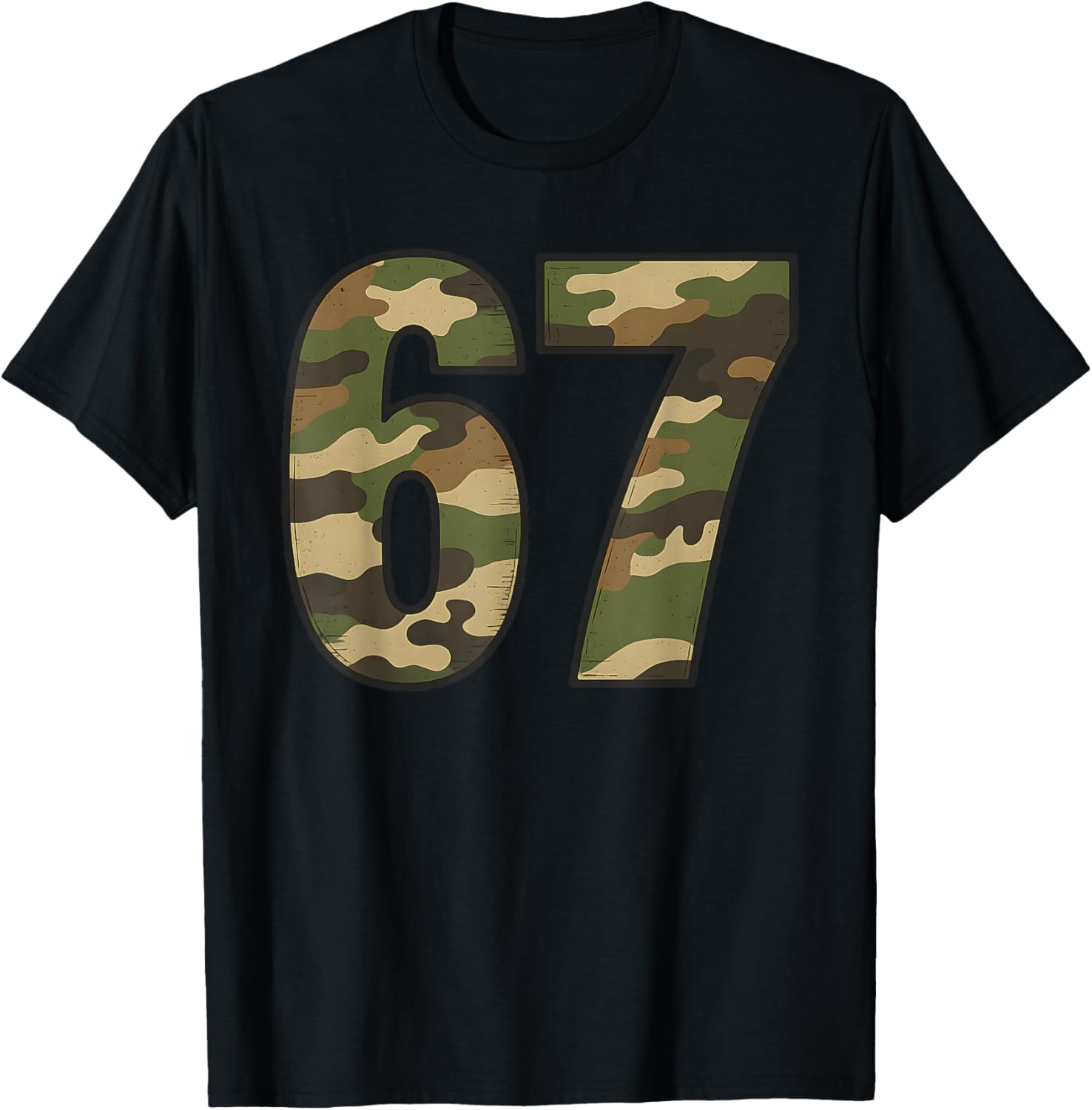 Fun 67 Six Seven Hunting Camo 6 7 Meme Gen Alpha Camouflage T-Shirt - T-Shirt | Black