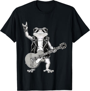 Funny Rock Music Band Frog Playing Guitar Retro Graphic T-Shirt - T-Shirt | Black