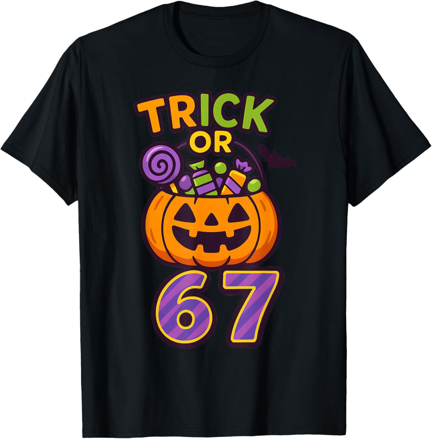 Funny 67 Halloween Trick Or Treat Pumpkin Boys Six Seven T-Shirt - T-Shirt | Black