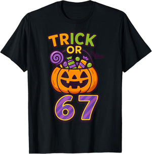 Funny 67 Halloween Trick Or Treat Pumpkin Boys Six Seven T-Shirt - T-Shirt | Black