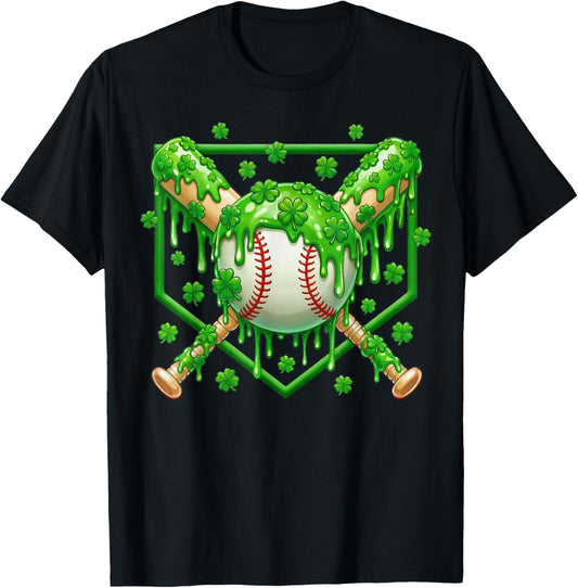 St Patrick Day Baseball Boys Ice Cream Drip Youth Kids T-Shirt - T-Shirt | Black