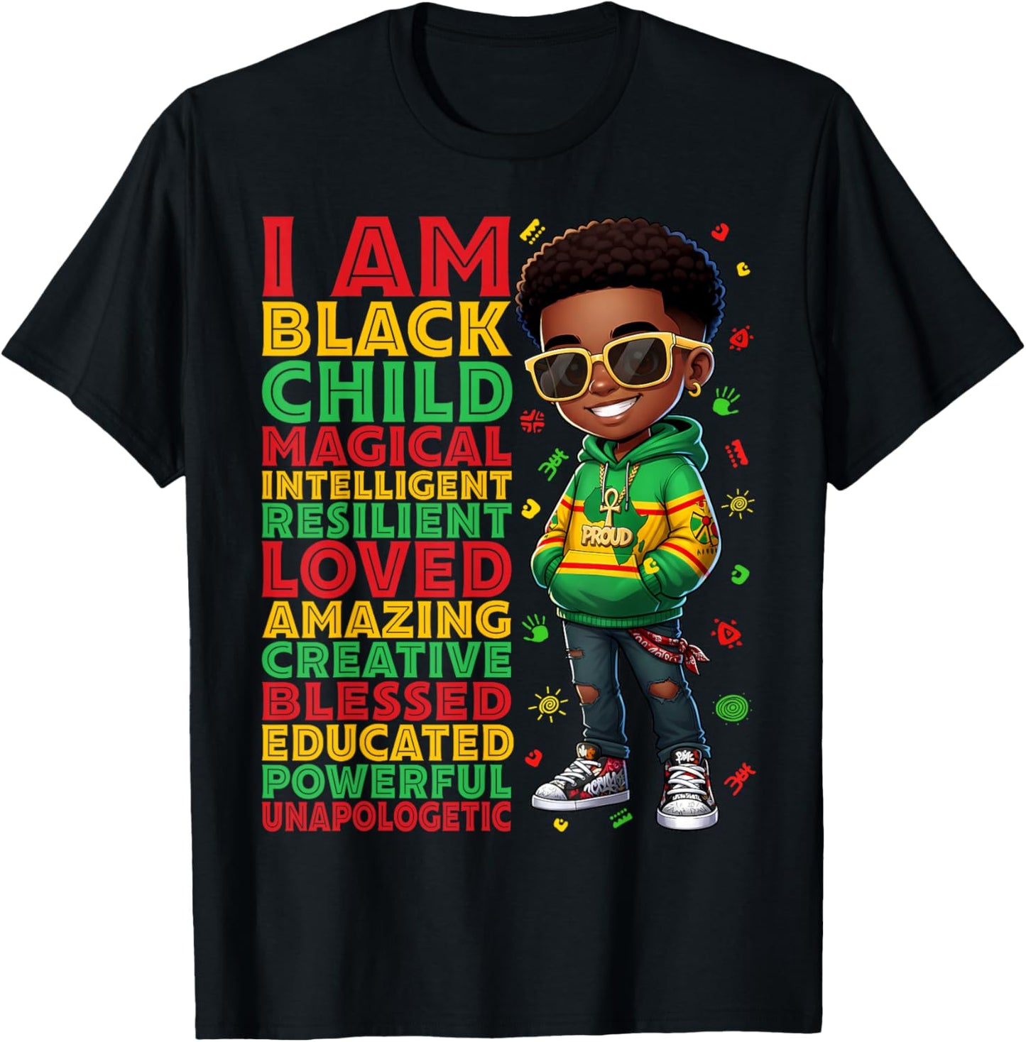 I Am Black Child History Month African American Kids Boys T-Shirt - T-Shirt | Black