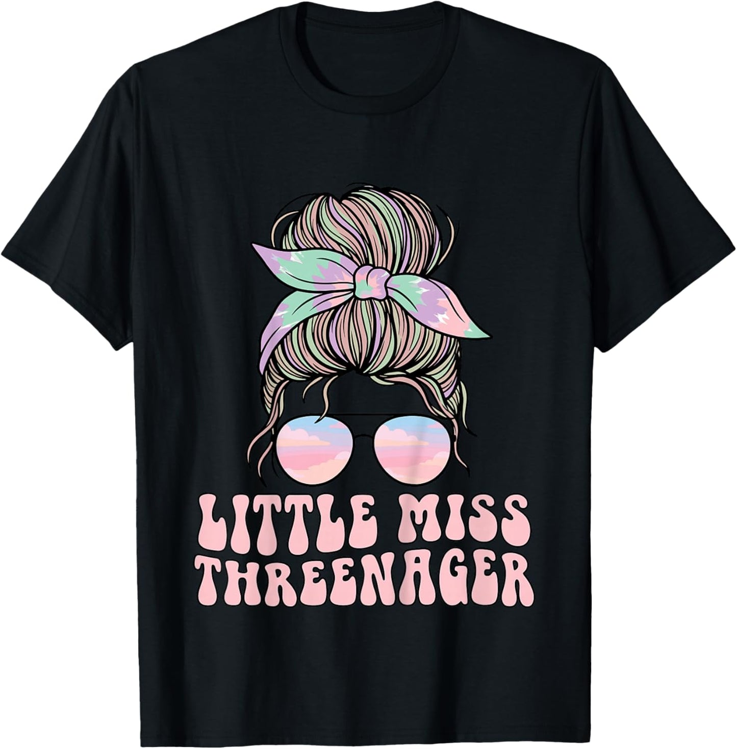 Messy Bun Miss Threenager 3rd Birthday 3 Years Girls Kids T-Shirt - T-Shirt | Black
