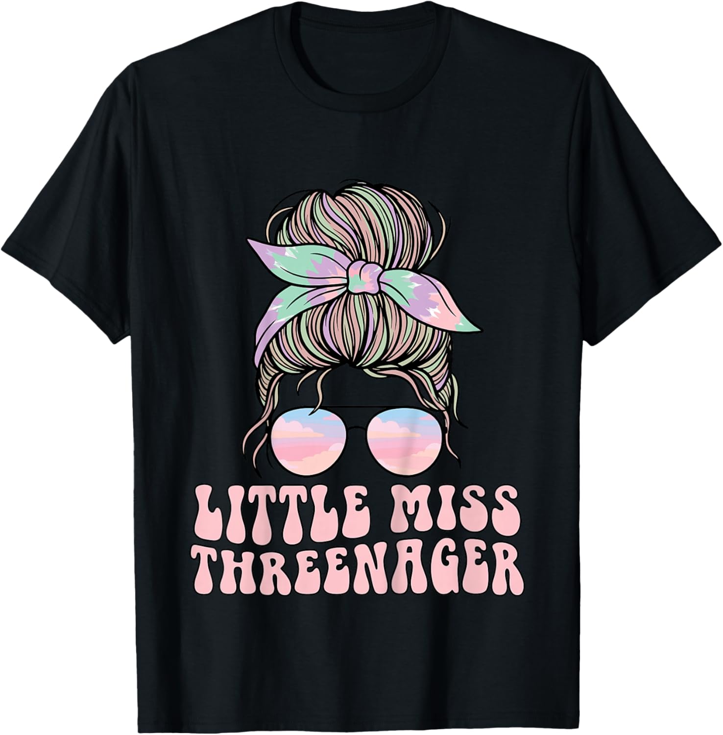 Messy Bun Miss Threenager 3rd Birthday 3 Years Girls Kids T-Shirt - T-Shirt | Black