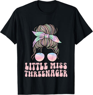 Messy Bun Miss Threenager 3rd Birthday 3 Years Girls Kids T-Shirt - T-Shirt | Black