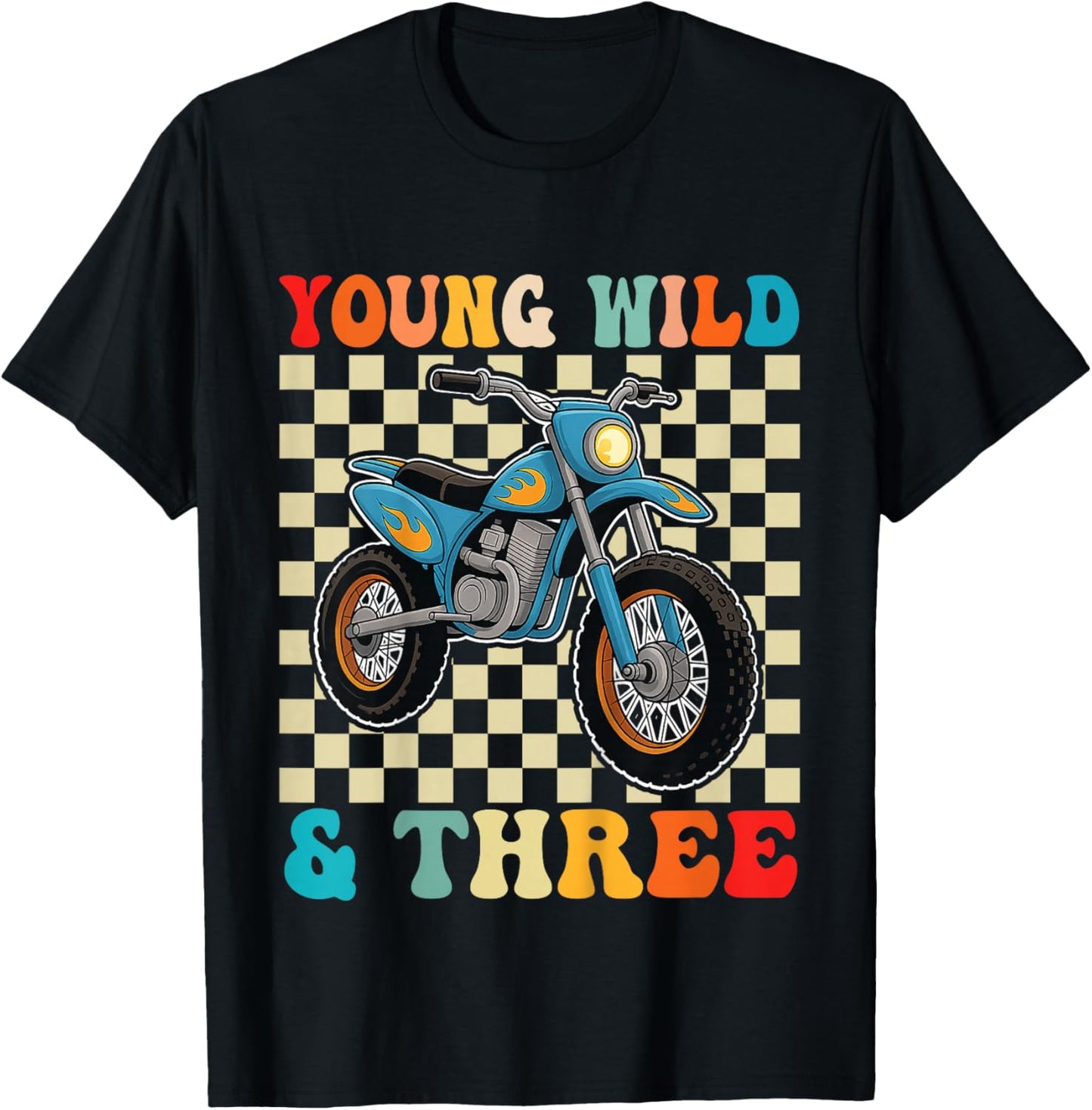 3rd Birthday Motocross Dirt Bike Young Wild and Three T-Shirt - T-Shirt | Black
