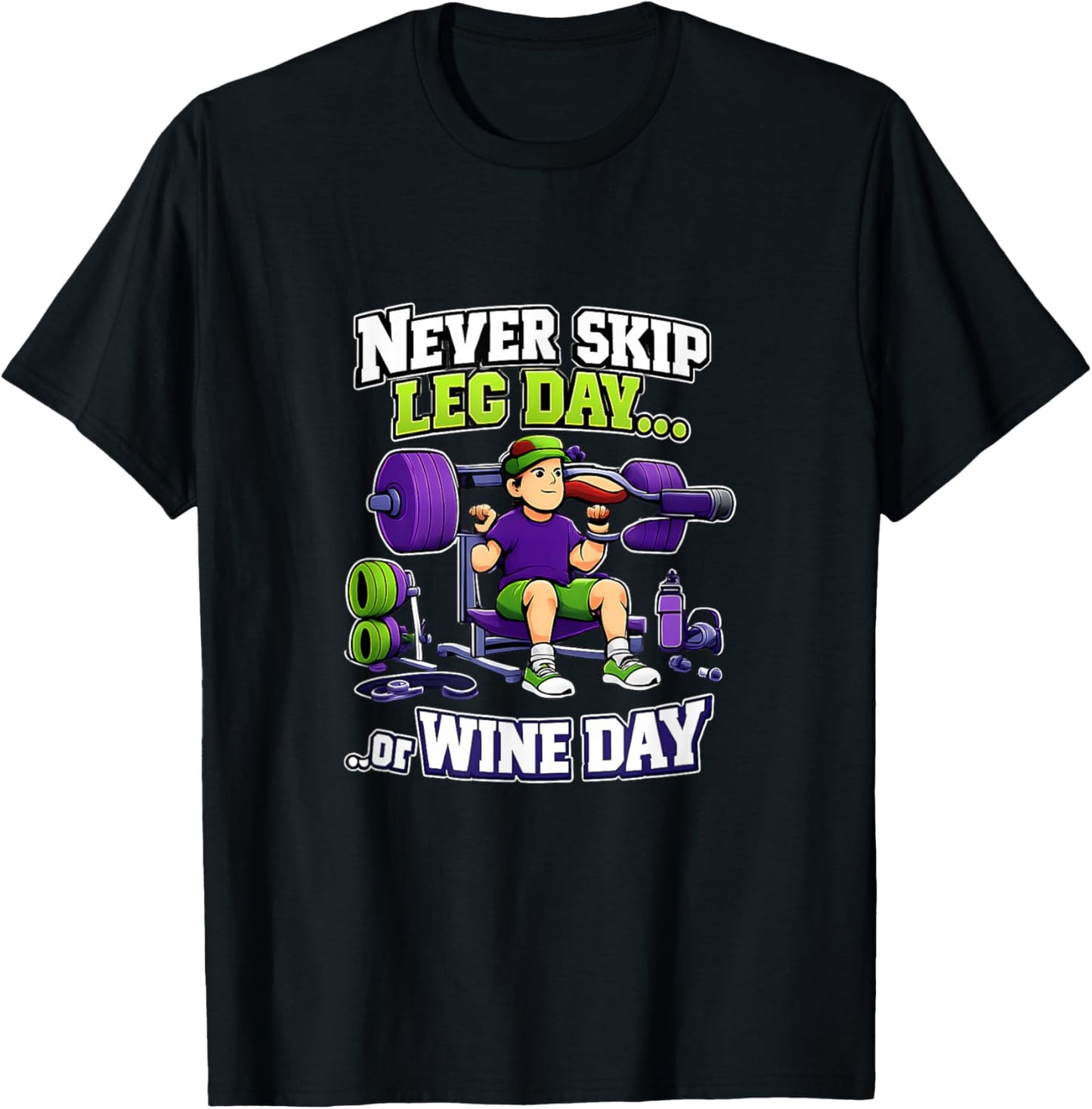 Never Skip Leg Day Or Wine Day Gym Wine Humor T-Shirt - T-Shirt | Black