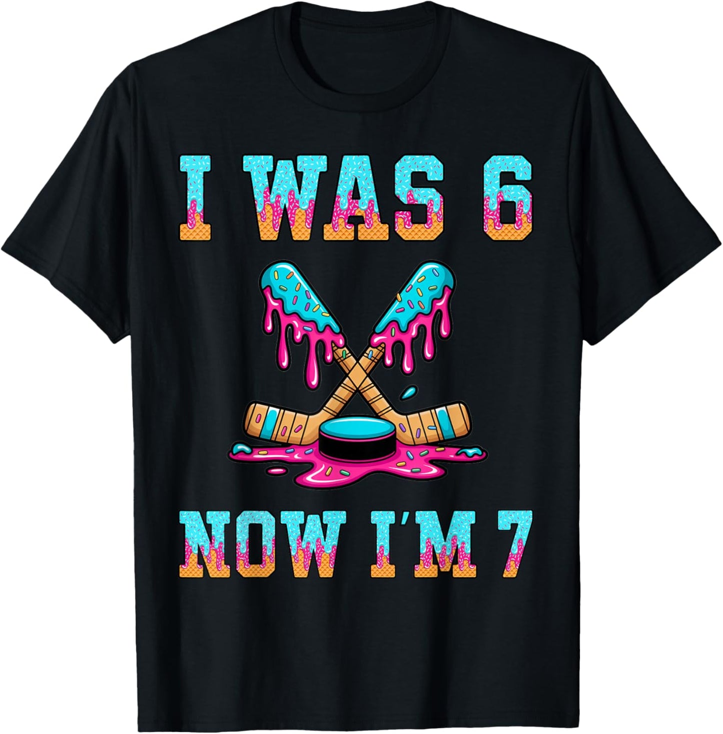 I was 6 Now I'm 7 Hockey Boys 7th Birthday Theme Kids Girls T-Shirt - T-Shirt | Black