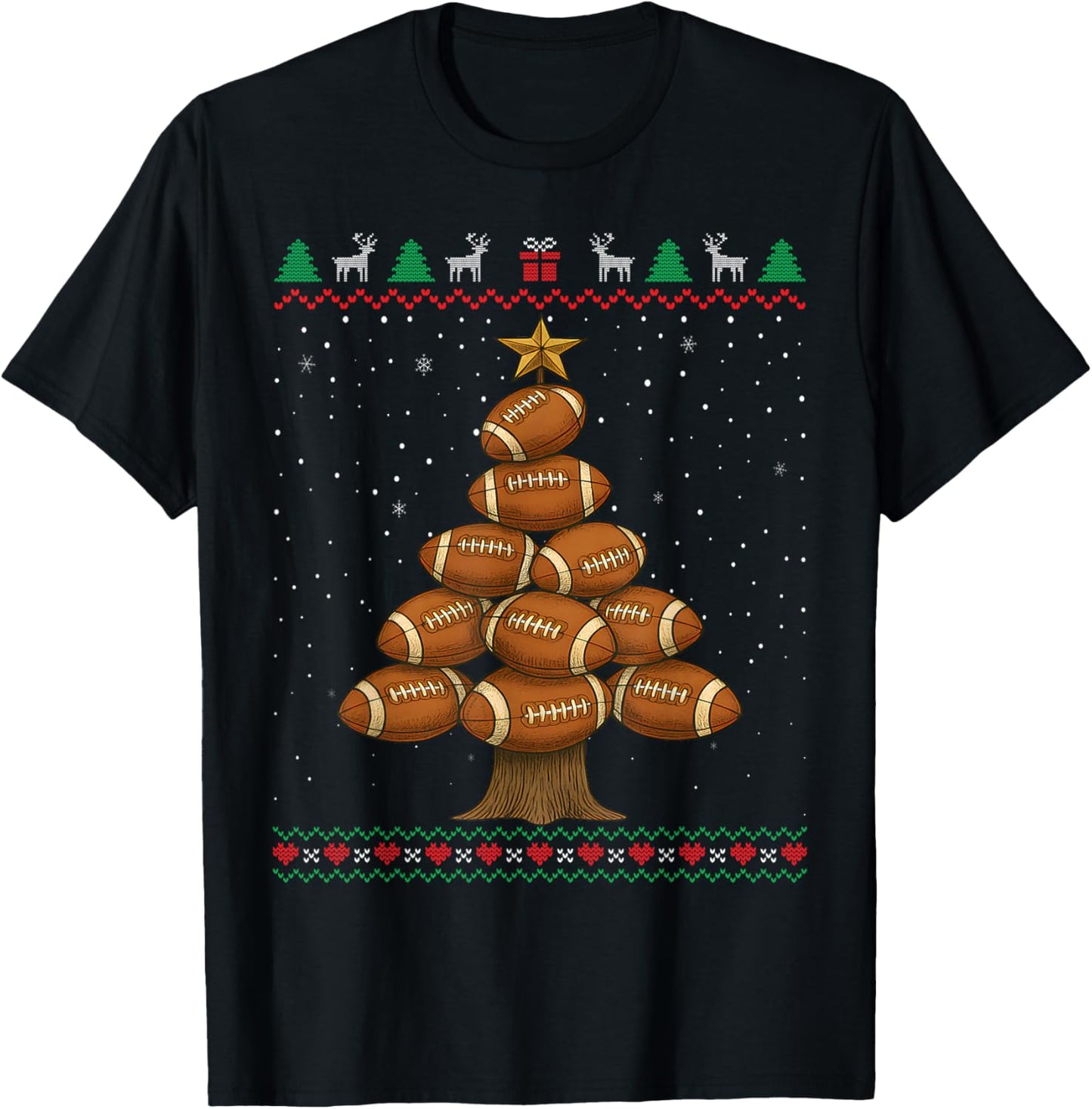 Football Christmas Tree Funny Ugly Sweater T-Shirt - T-Shirt | Black