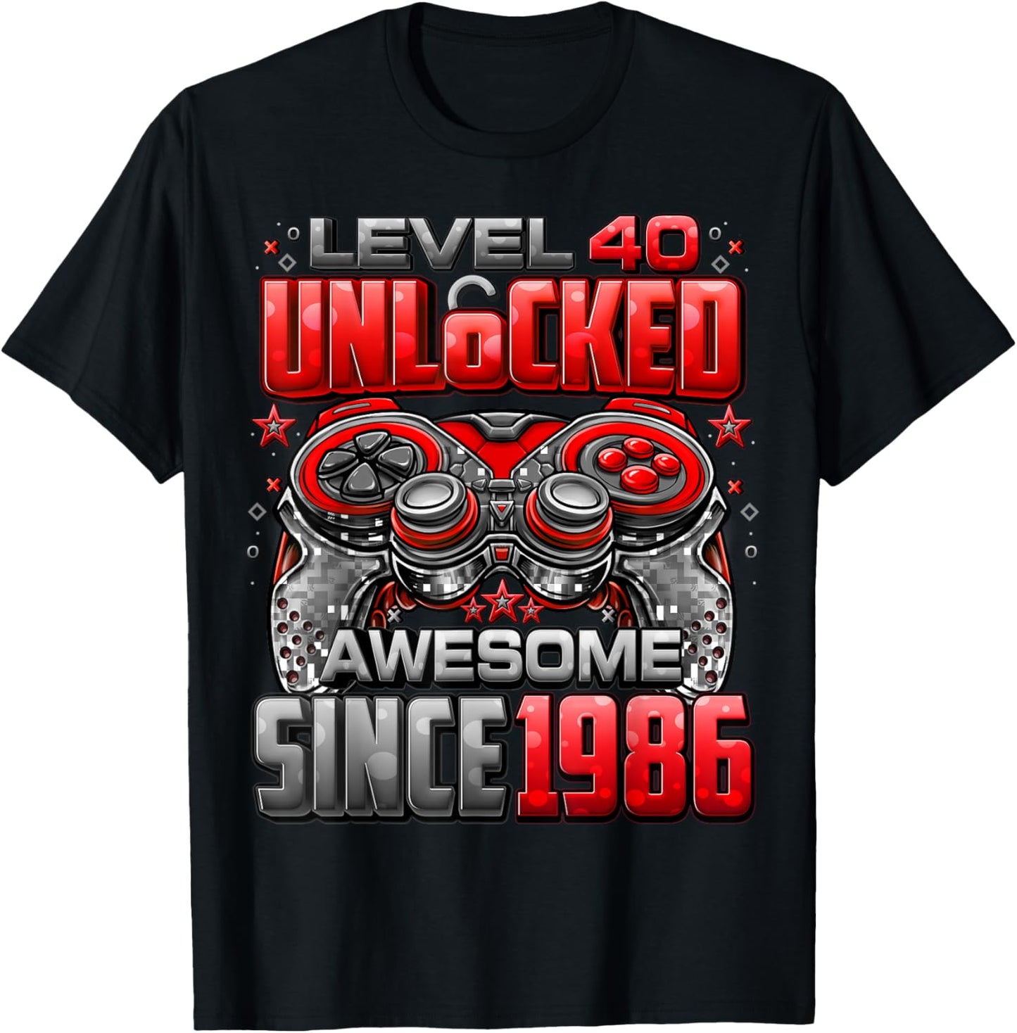 Level 40 Unlocked Awesome Since 1986 40th Birthday Gaming T-Shirt - T-Shirt | Black