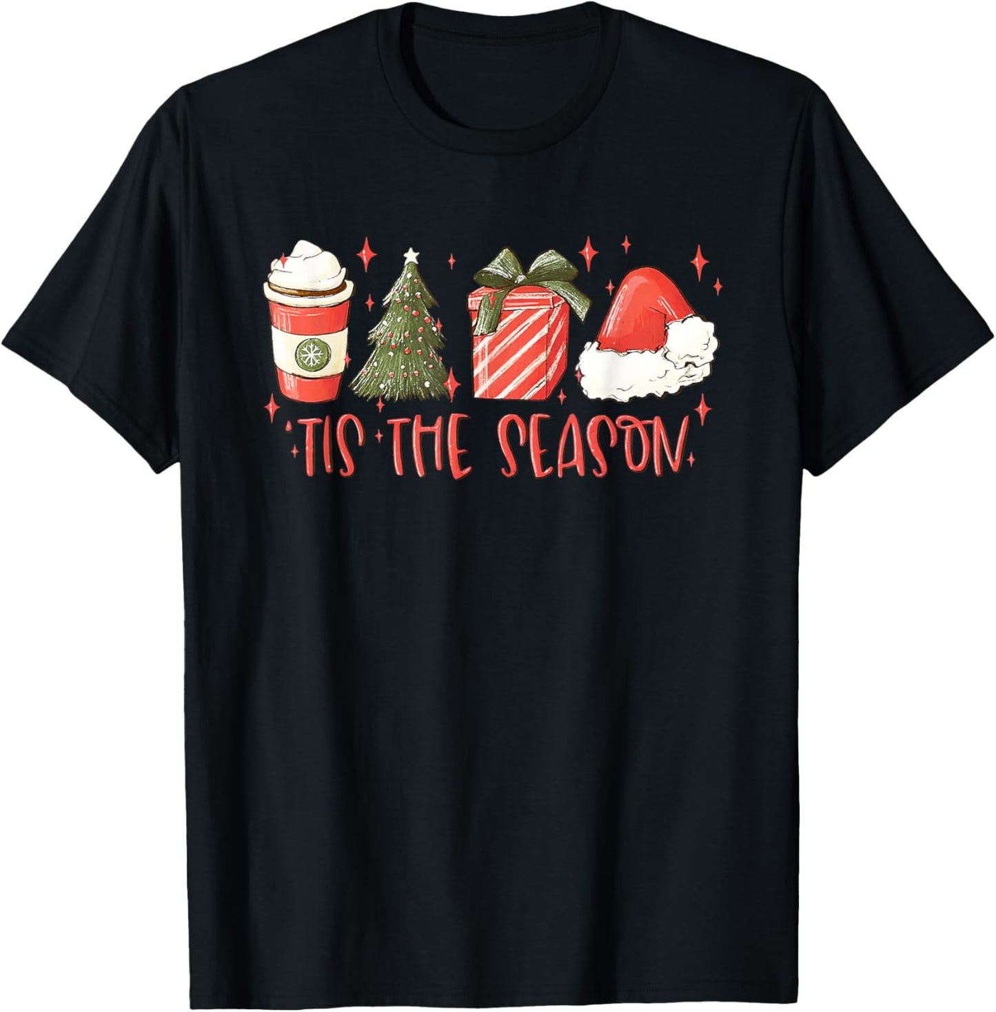 Christmas Season December Holiday Tree Santa Coffee Funny T-Shirt - T-Shirt | Black